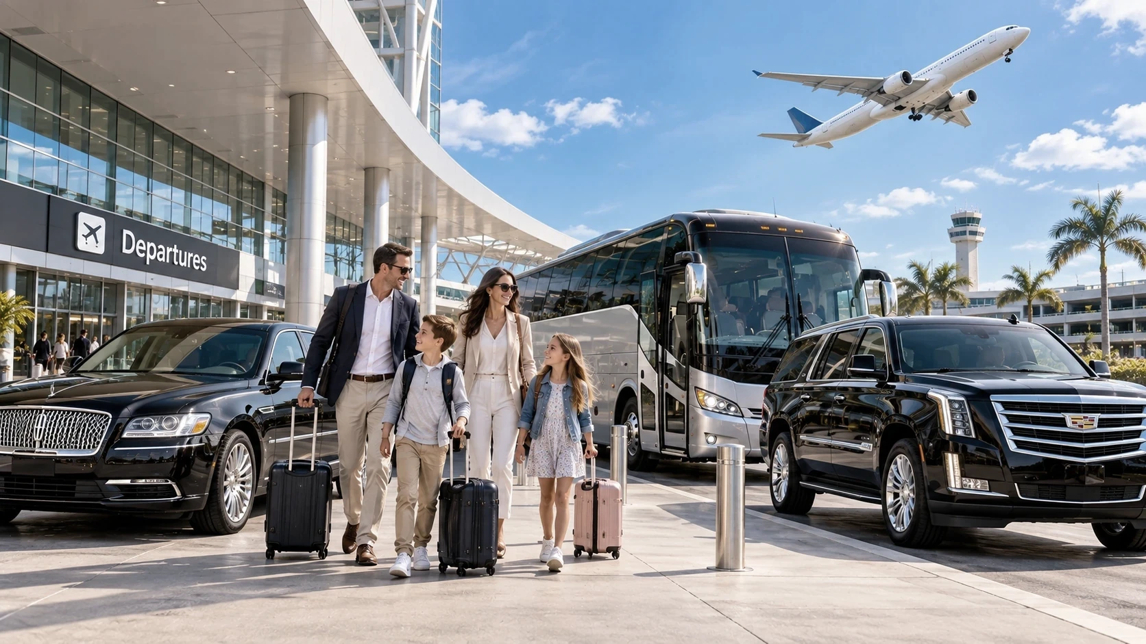 Group charter transportation at a San Diego area airport